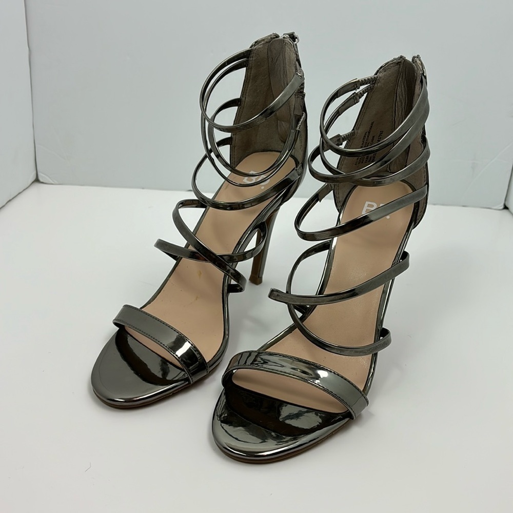 BP Heels 4 inches Sz 7.5 Pewter Spring Summer Heeled Sandal